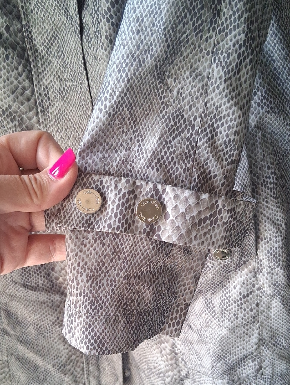Khaki/grey CALVIN KLEIN Jacket - Lightweight Snake Print Sz Large - Picture 6 of 15